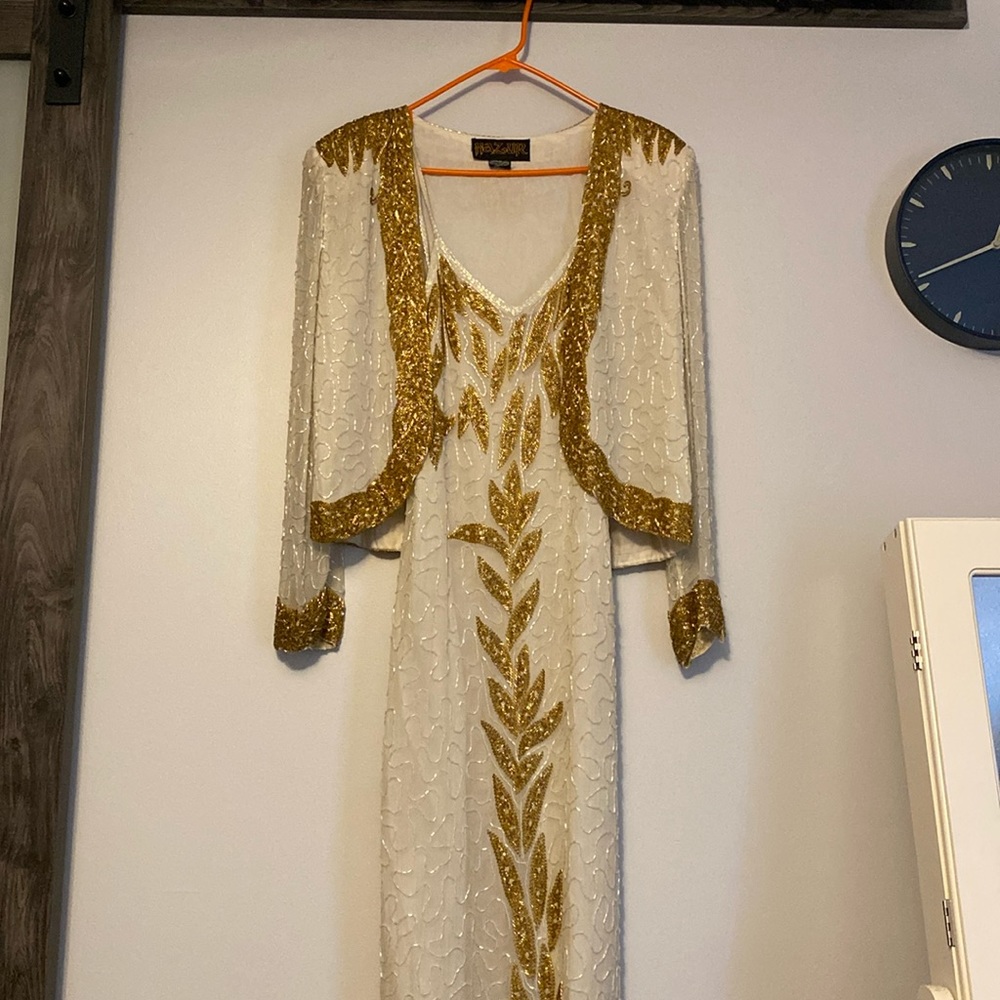 Gorgeous silk hand beaded dress with matching jacket